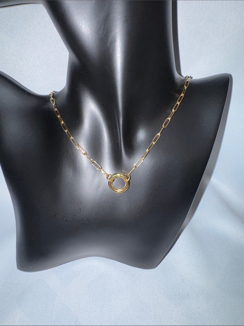 Plunder Gold Tone Link Necklace with Round Hoop Pendant